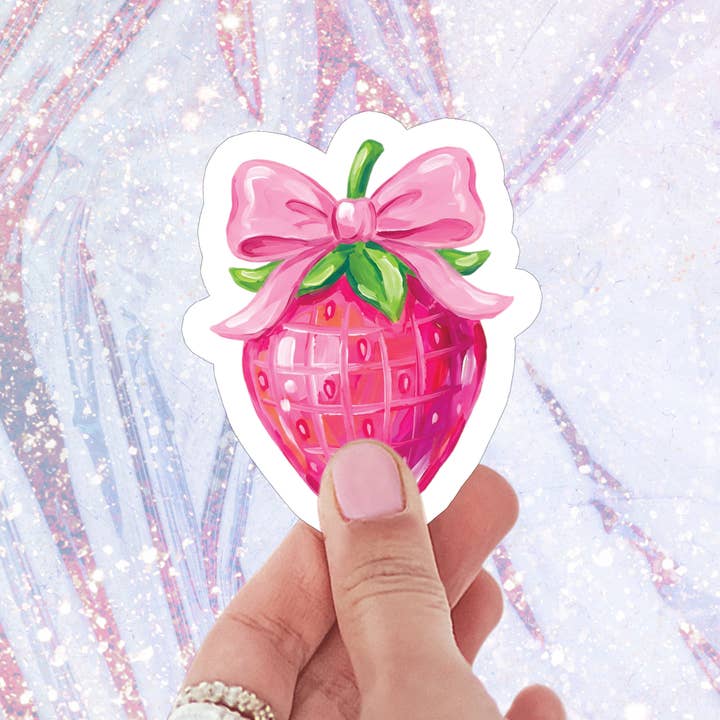 Coquette Strawberry Valentine's Day Waterproof Vinyl Sticker for wholesale by Stickers+ X Ashley Bexar