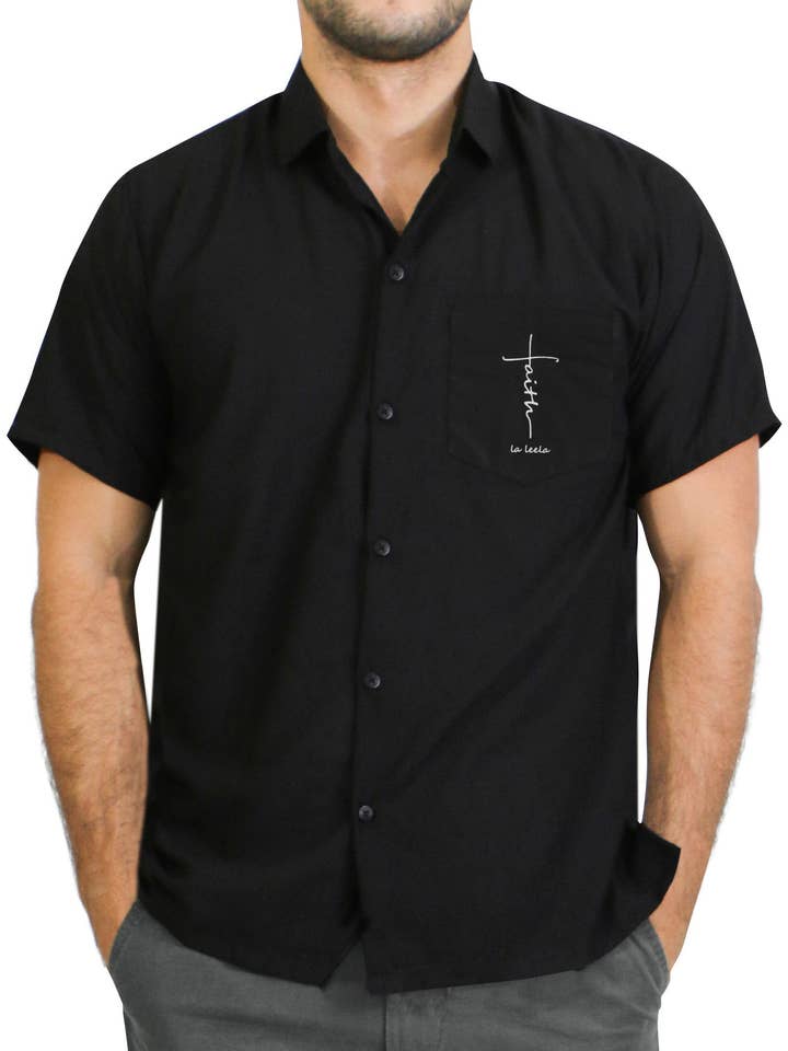 Men's Casual Relaxed-Fit Short Sleeve Pocket Faith Shirt M for wholesale by LA LEELA \ HAPPY BAY