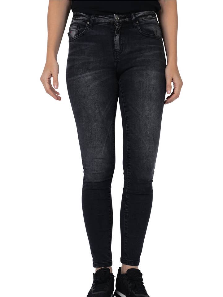 Skinny Fit Mid-Rise Jeans - Faded Black - Jeans For Women for wholesale by Five emperors