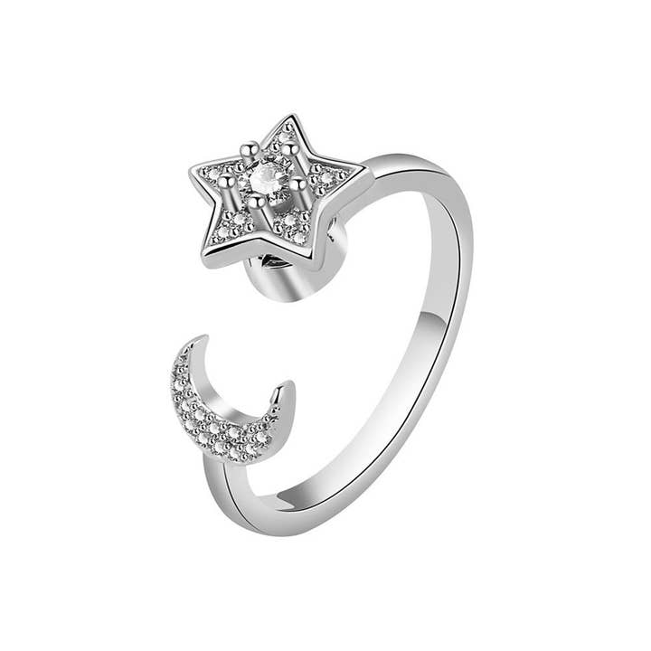 Perimade & Co. LLC - Wholesale Multi-Stone Ring - Gold Moon Star Anxiety Fidget Spinner Ring in Solid Copper