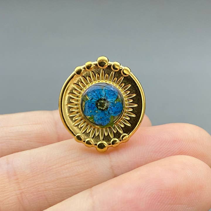 Mio Queena - Wholesale Cocktail/Statement Ring - Dried Flower 18K Gold Plated S.Steel Adjustable Ring - FGS/PDF5