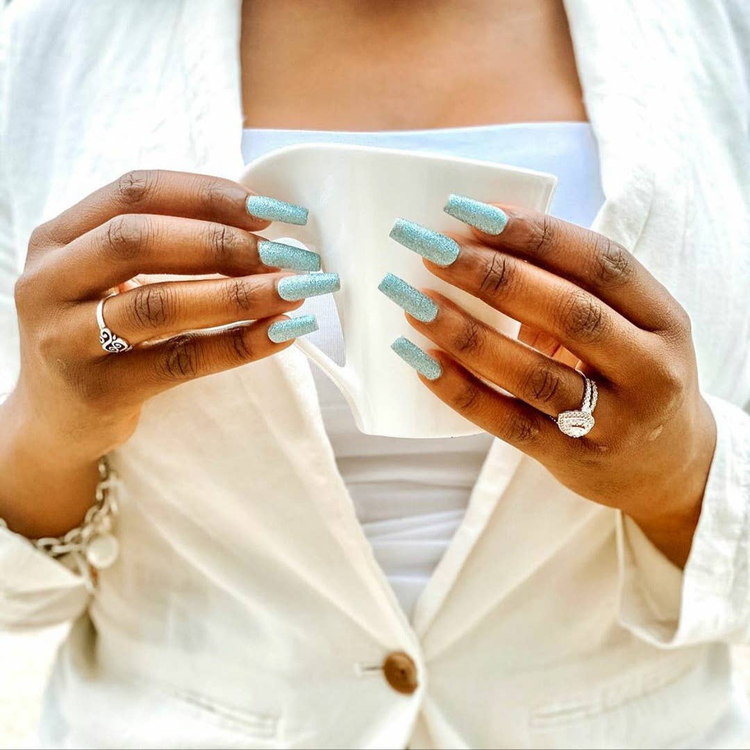 Ivy & Ash - Wholesale Nail Art/Decal - Sea Shimmer | Light Aqua Sea Glass Glitter Nail Wrap Set1