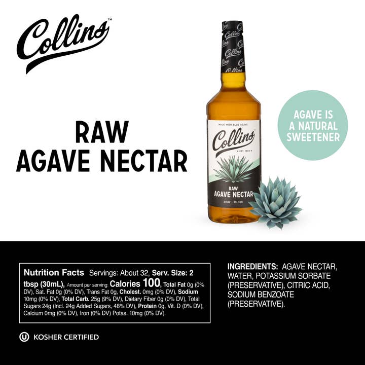 Collins - Wholesale Cocktail Mix/Syrup - Raw Agave Nectar 32 oz3