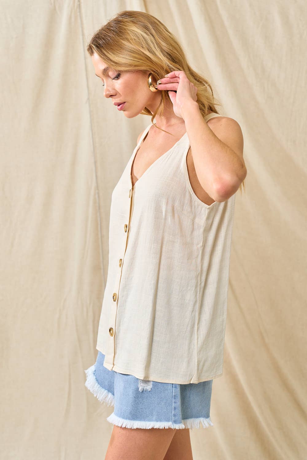 Doe and Rae – wholesale Tank top – Women′s – V-neck Linen Tank - 41310t2