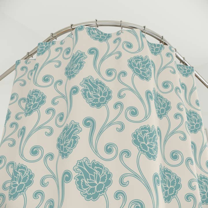 Hearth Home & Living - Wholesale Shower Curtain - Blue & Cream Floral Shower Curtain