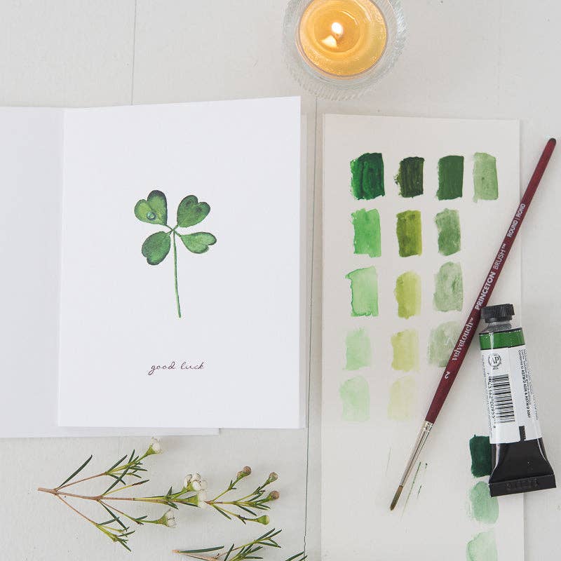 Finding Silver Pennies - Wholesale Everyday Greeting Card - Four Leaf Clover Watercolor Note Card | Good Luck3