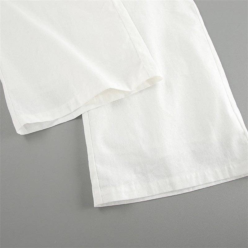 BLANCO Conjunto de blazer sin mangas y pantalones de mezcla de lino blanco de venta al por mayor en Faire10