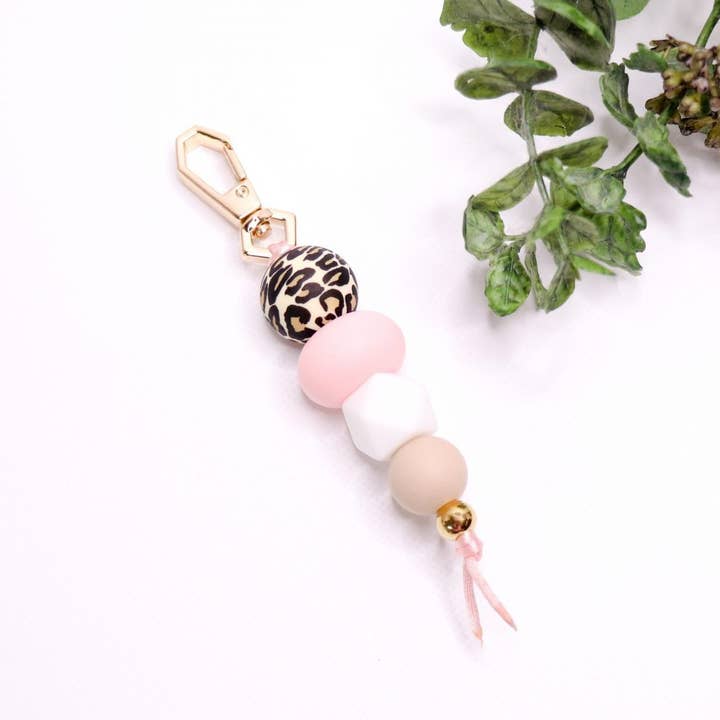 Llavero de cuentas de silicona - Oro, Cuarzo Rosa y Leopardo para venta al por mayor de Zebra Babies