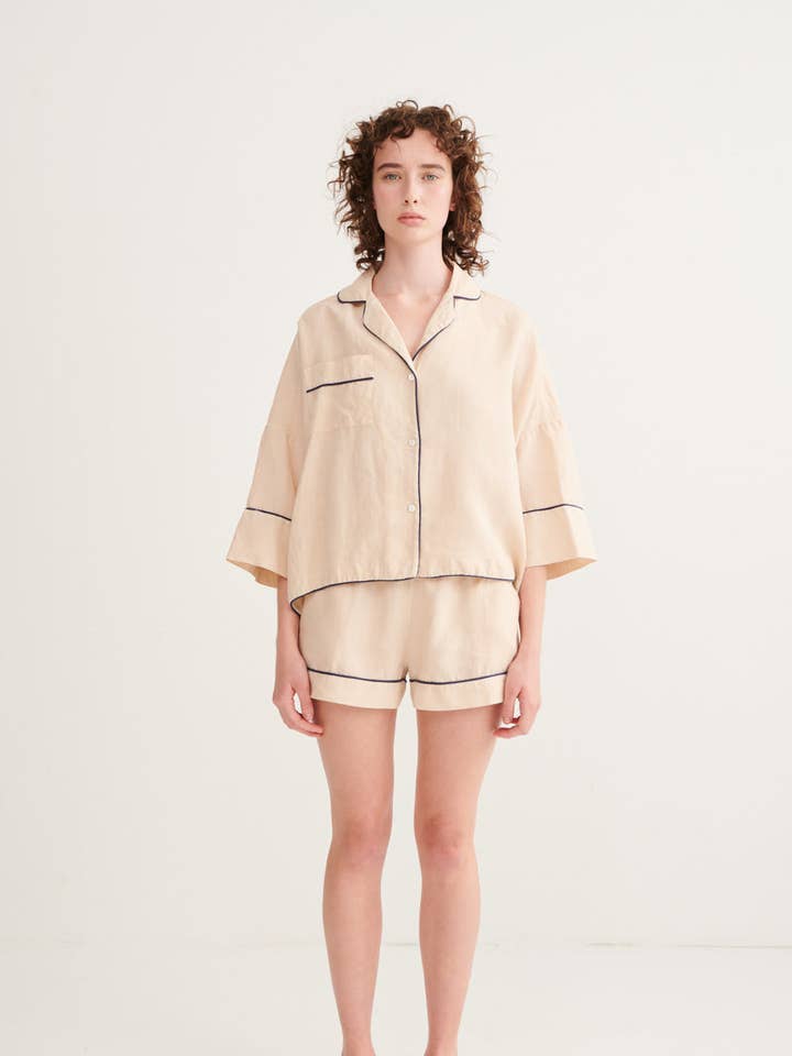 Chiffon Ivy Long Sleeve Shirt & Shorts Pyjama Set for wholesale by ANDREA & JOEN