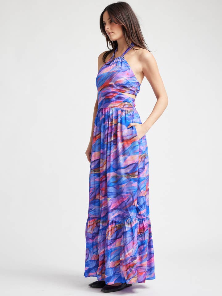 Sunset Print Isolde Maxi Cut Out Dress for wholesale on Faire1