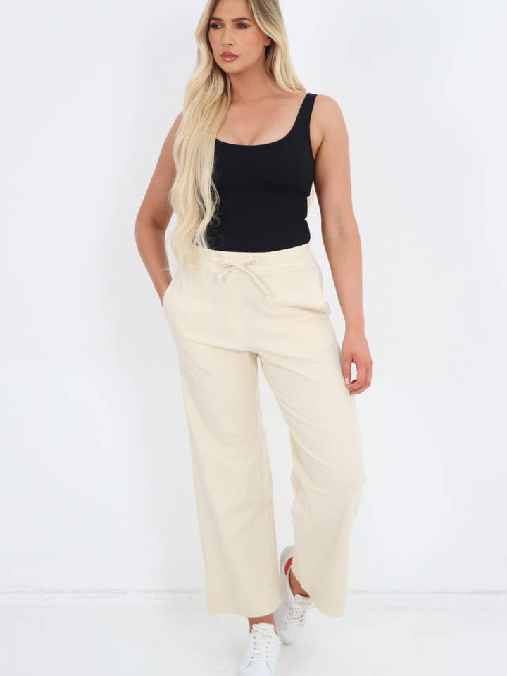 Miss Bold - Wholesale Pants - Women's - Women's Magic Stretch Wide Leg Trousers with Drawstring
