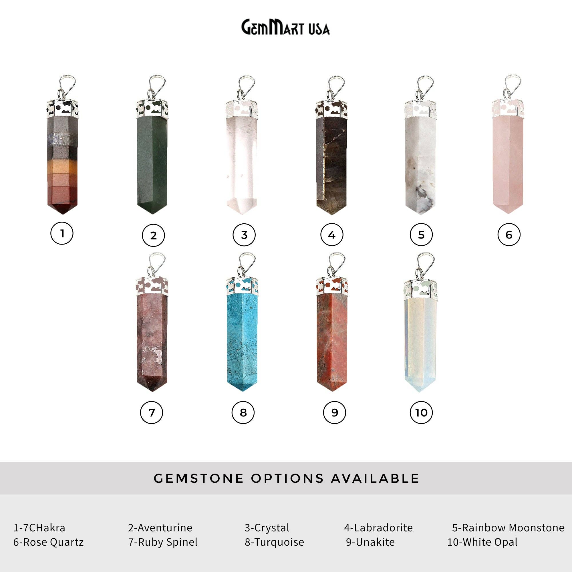 GemMartUSA – wholesale Pendant/charm necklace – DIY Healing Gemstone Silver Pencil Point Ornate Pendant 1pc38