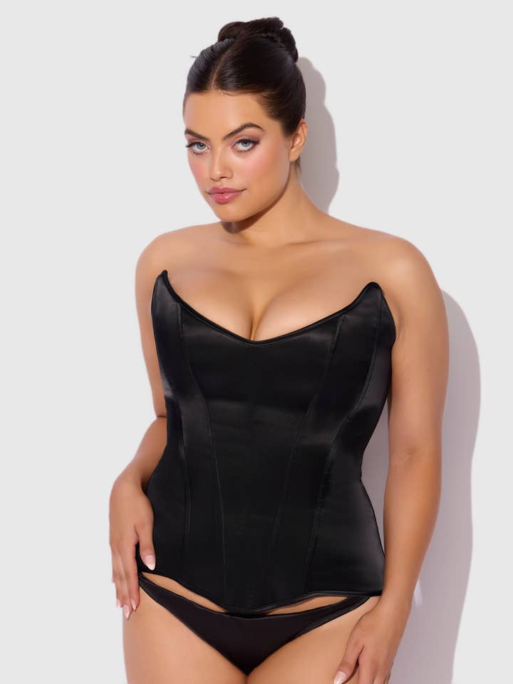 BLACK JULIET SATIN SCOOP NECK CORSET for wholesale on Faire