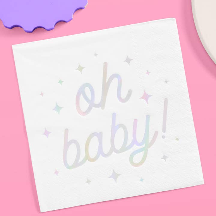 xo, Fetti - Wholesale Disposable Napkin - Oh Baby Napkins - Oh Baby Topper - iridescent cake topper - Baby Shower Party Decorations