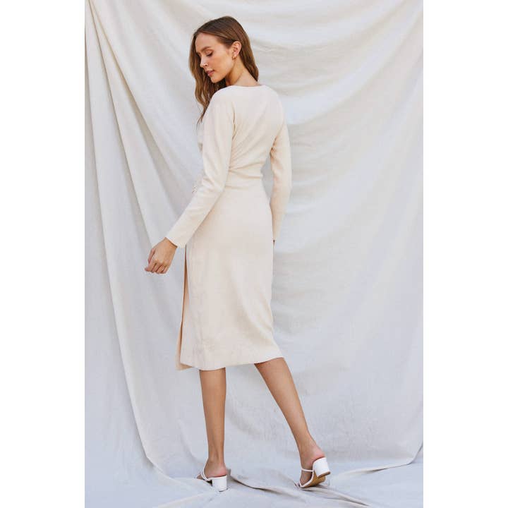 Dress Forum - Wholesale Knit Sweater - Women's - Surplice Ruched Side Midi Knit Dress2