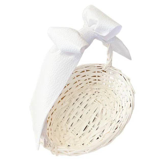 White Seersucker Basket Bow for wholesale by The Bow Next Door
