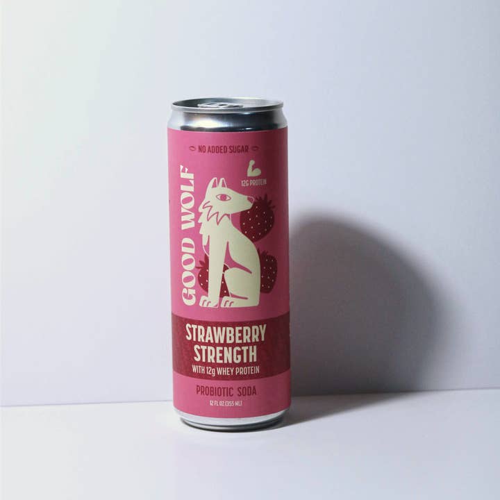 Good Wolf Beverages - Wholesale Soda/Carbonated Drink - Strawberry Strength Probiotic Protein Soda - 12oz 5