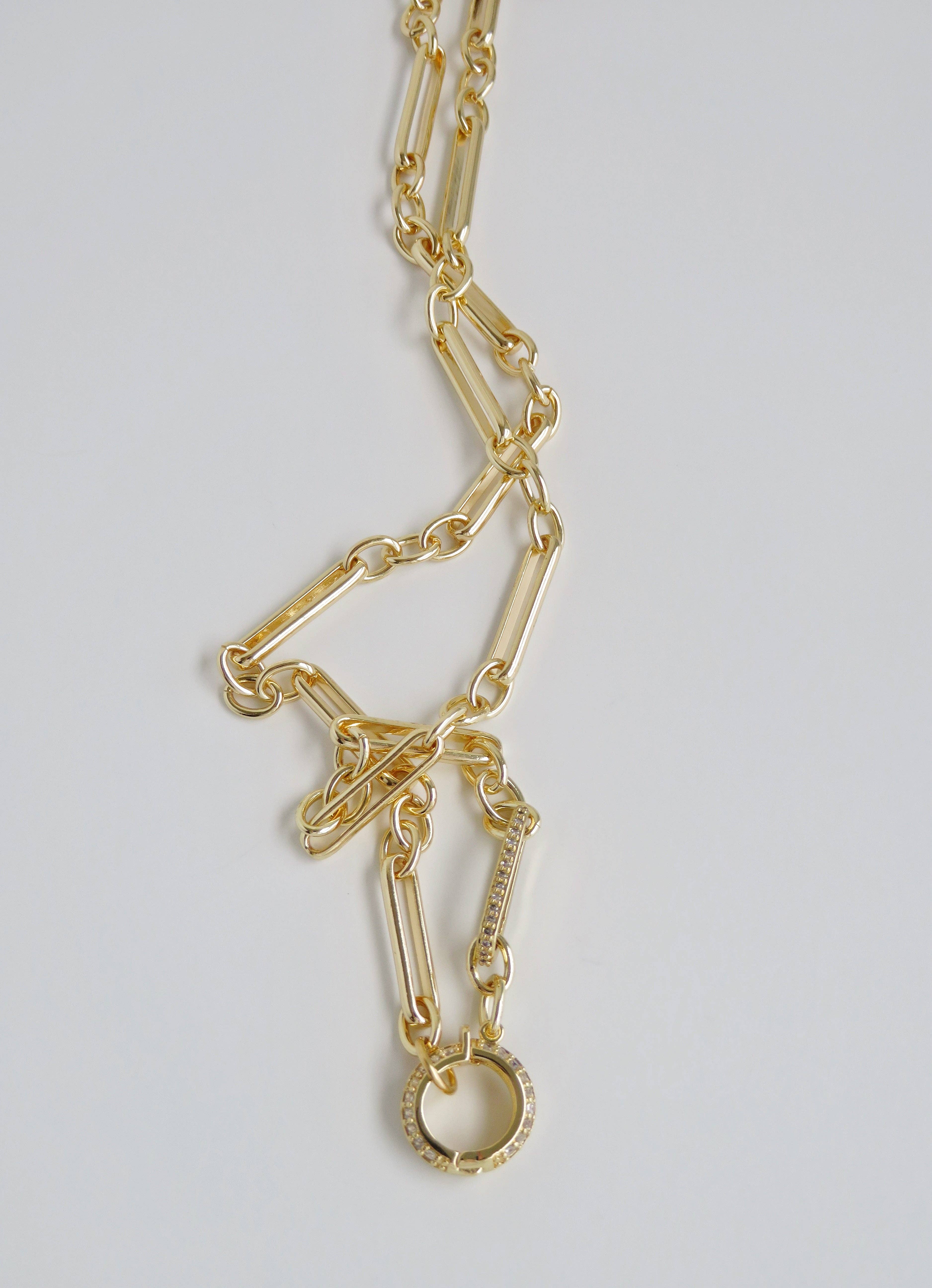 Boutique Suarez Co. - Wholesale Pendant/Charm Necklace - 18" Diamond Figaro Charm Holder Necklace - Clicker Clasp - add charms6