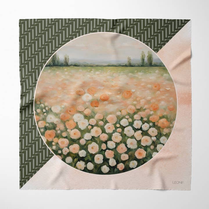 Leonie - Wholesale Scarf - Women's - Odette in Peach & Green, 90cm Silk Scarf0