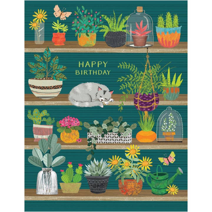 Cat with Plants Birthday Card for wholesale by Studio Eleven Papers