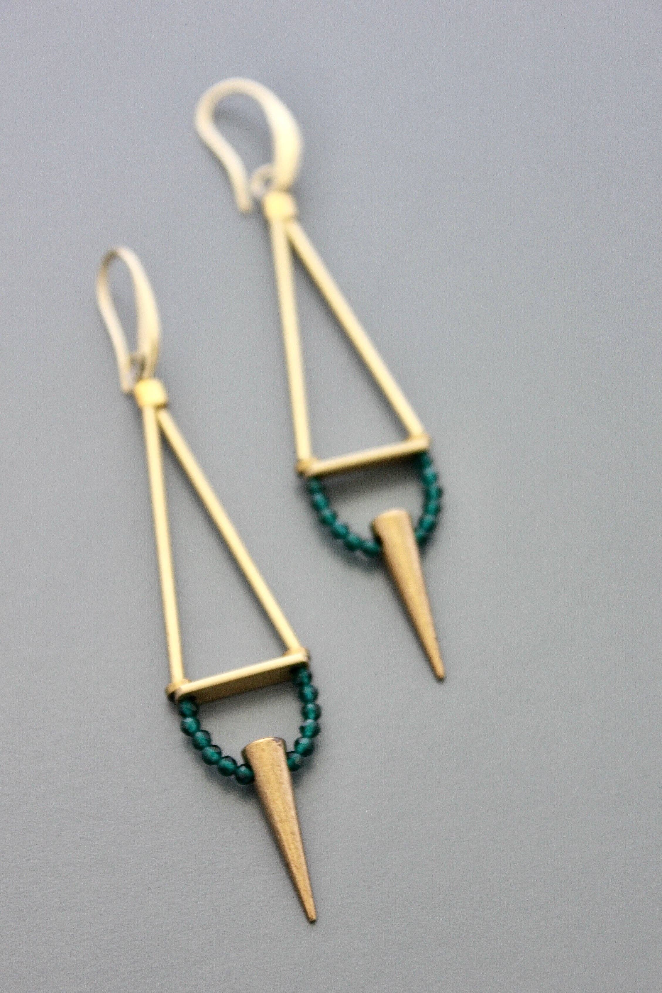 David Aubrey Jewelry - Wholesale Dangle Earrings - FERE100  Geometric green onyx spike earrings2