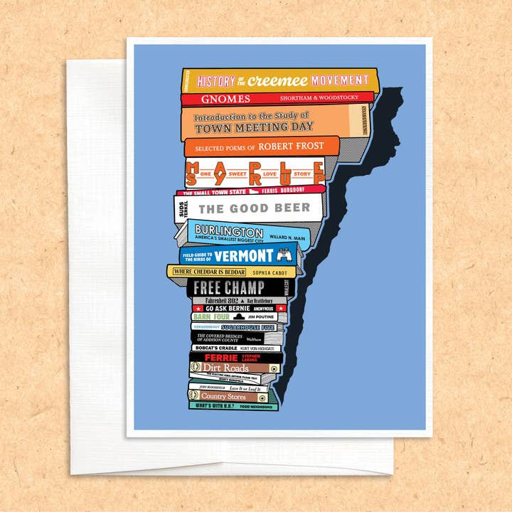 Cartão de Ilustração de Pilha de Livros de Vermont por atacado de Colossal Sanders