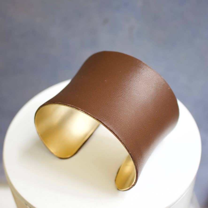 a.v. max - Wholesale Cuff Bracelet - Leather Wrapped Concave Cuff|SAMPLE SALE25