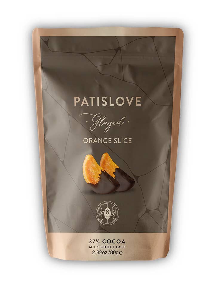 Patis Love Glazed Half Covered Milk Chocolate Orange Slice for wholesale by NOVA FOODS
