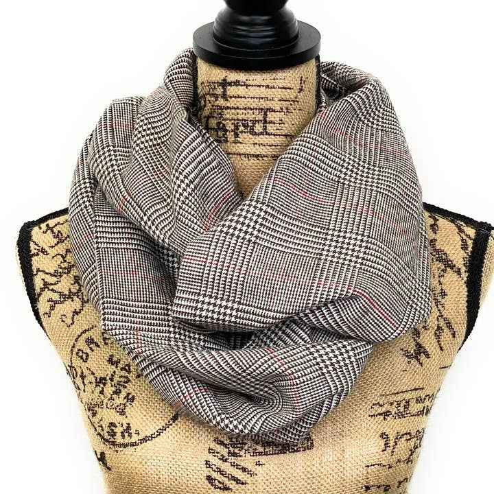 Dark Brown and Cream Glen Check Flannel Infinity Scarves for wholesale by Thistle & Stitch