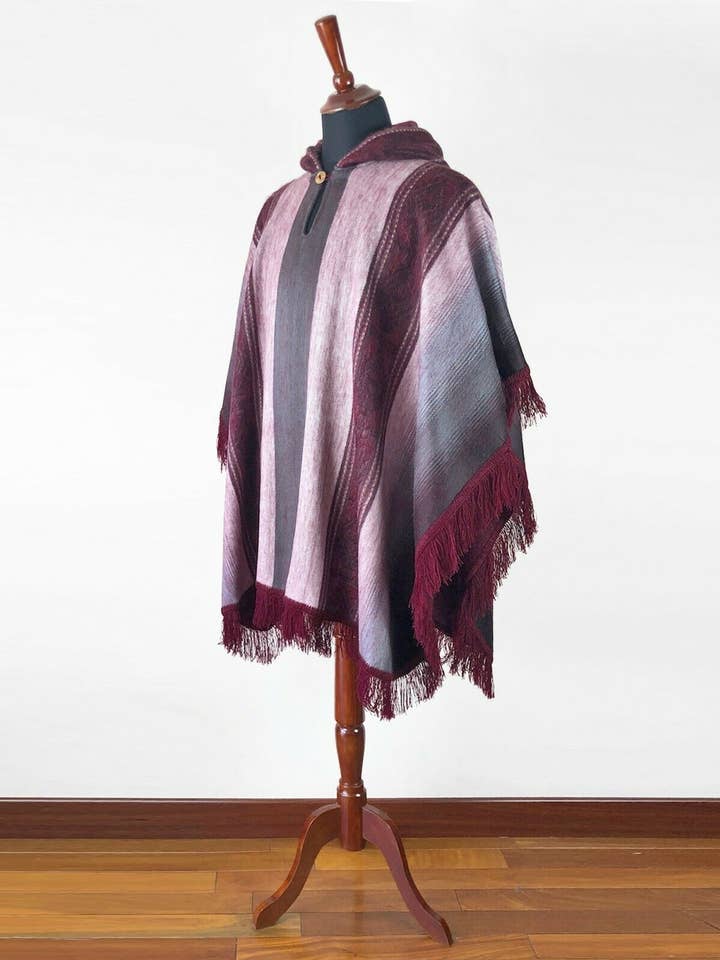 ECUALAMA - Vente Poncho – femme - Poncho à capuche léger en laine d'alpaga unisexe0