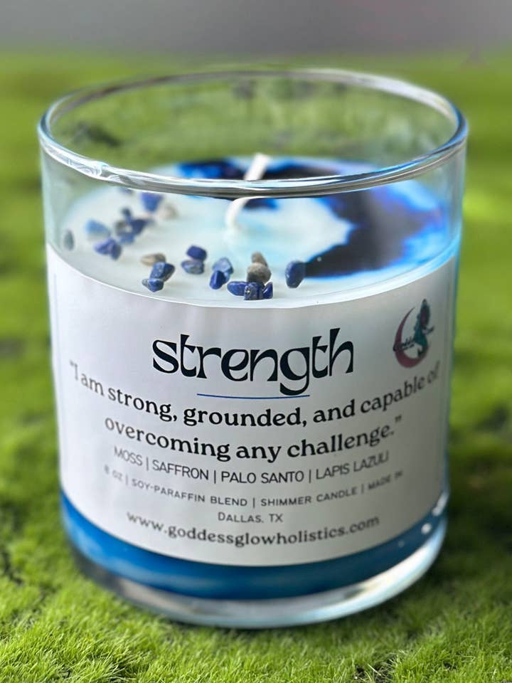 Strength Affirmation Candle - Palo Santo, Saffron, Moss for wholesale by Goddess Glow Holistic Care