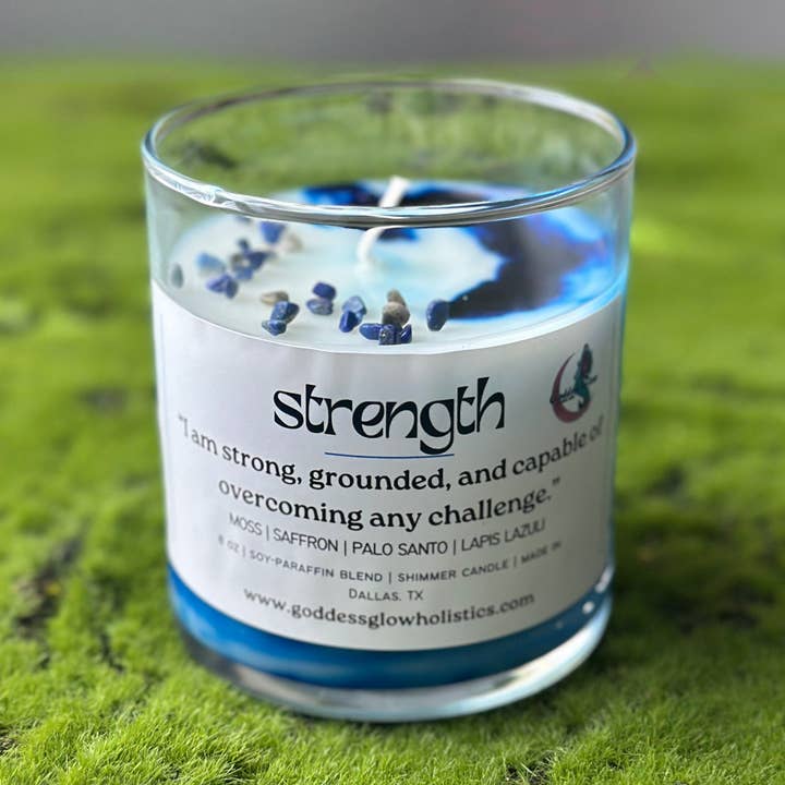 Goddess Glow Holistic Care - Wholesale Jar/Filled Candle - Strength Affirmation Candle - Palo Santo, Saffron, Moss0