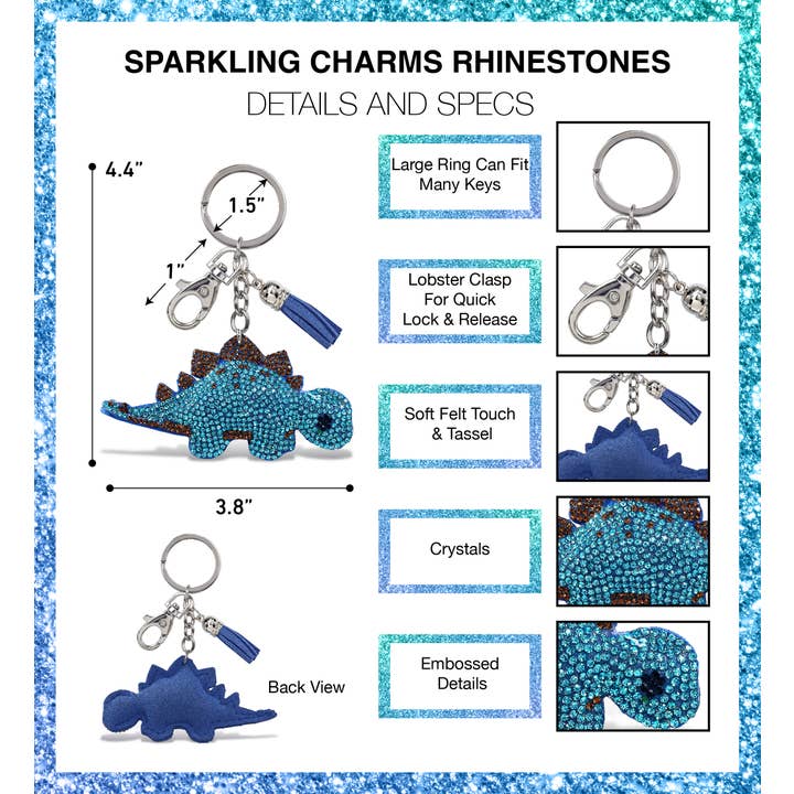 Cota Global - Wholesale Keychain – Unisex - Sparkling Rhinestone Stegosaurus Charm with Tassel1