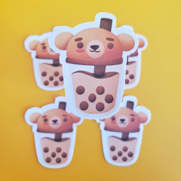 Cute Boba Tea Sticker Animal Bear for wholesale by DoodlesbyIndy