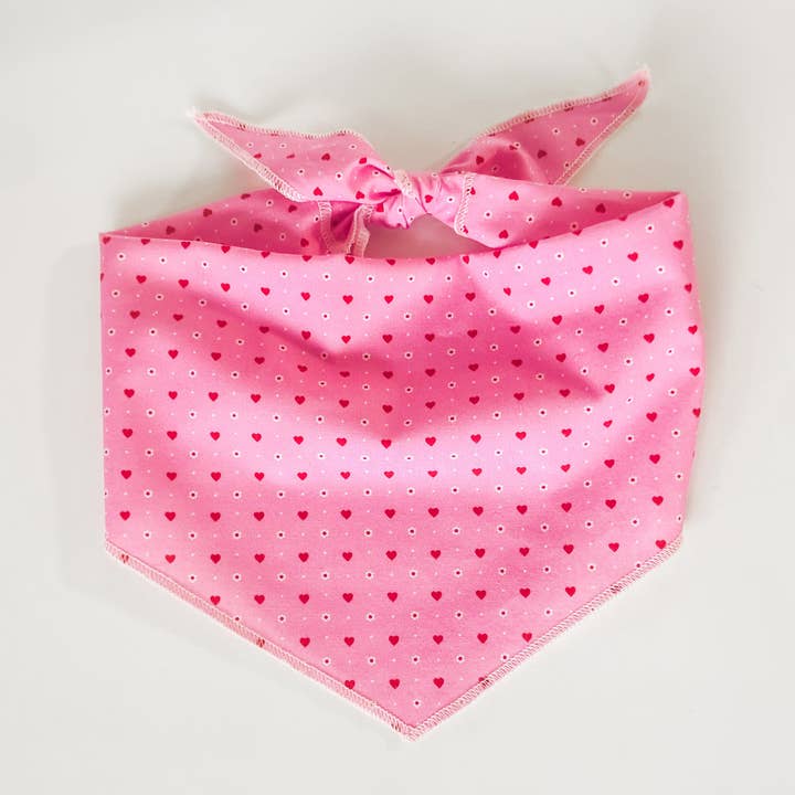 Hearts and daisies pink bandana pet accessory for wholesale by doggish