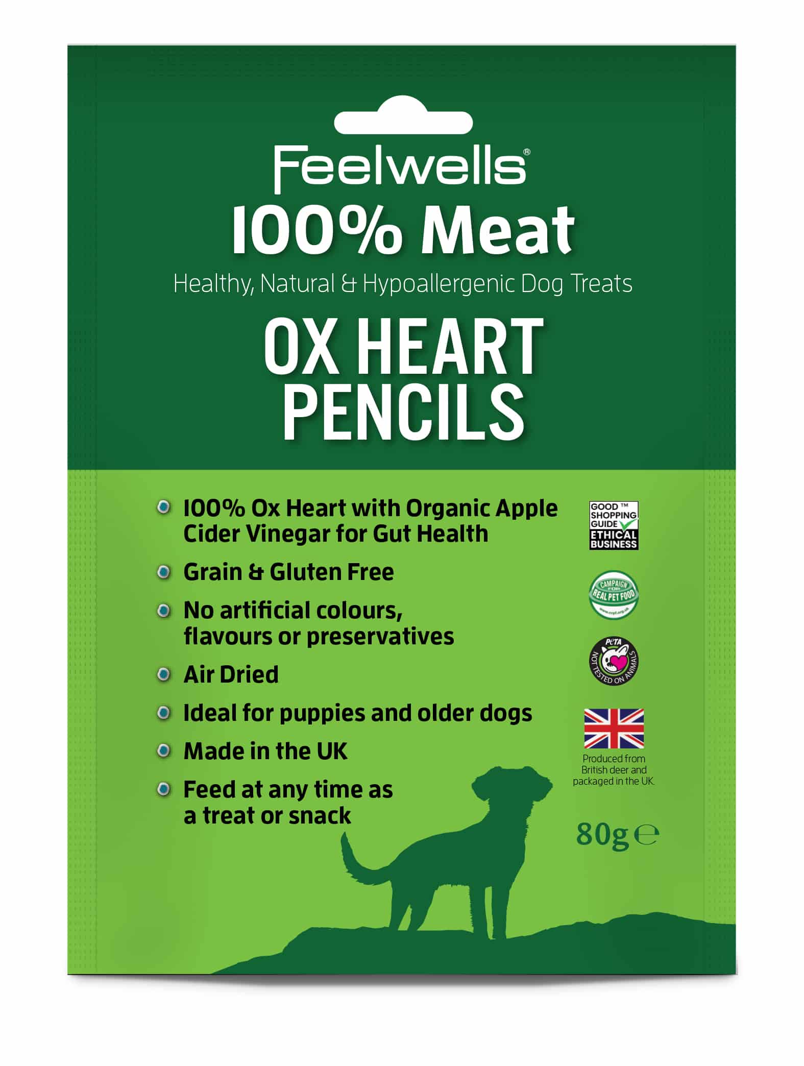 Feelwells – wholesale Pet treats – Dog – Feelwells 100% Meat Ox Heart Pencils + Organic ACV 80g