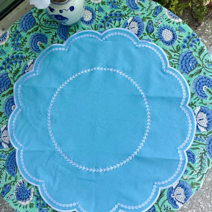 Verdigris Collection - Wholesale Placemat - Embroidered Placemats / Napkins- Set of 2- Aqua & White1