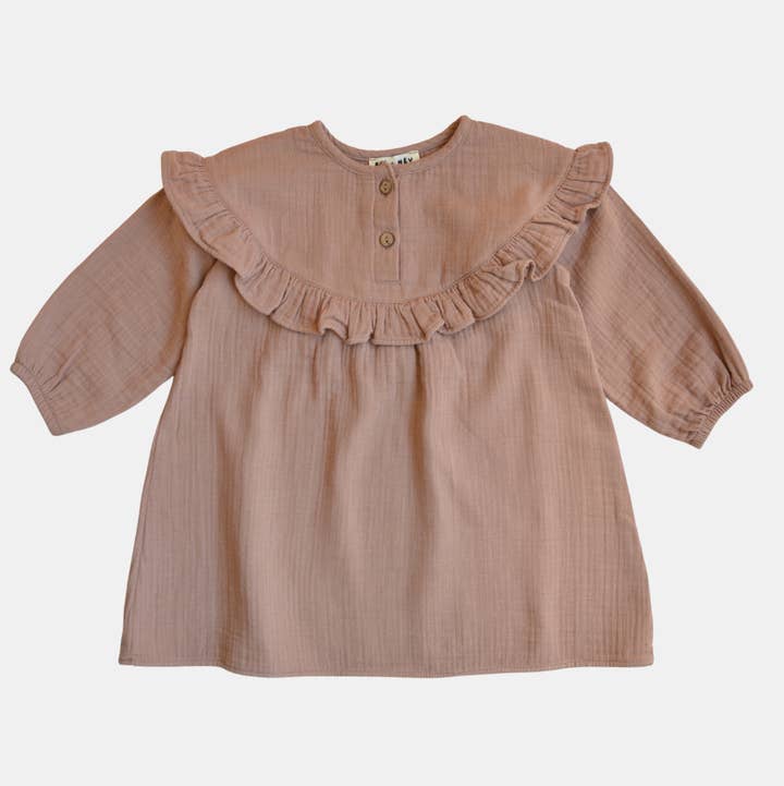 Baby / Kids Girl Muslin Long-Sleeves Dress 100% Cotton for wholesale by Eli & Nev (we cover U.S. import duties)