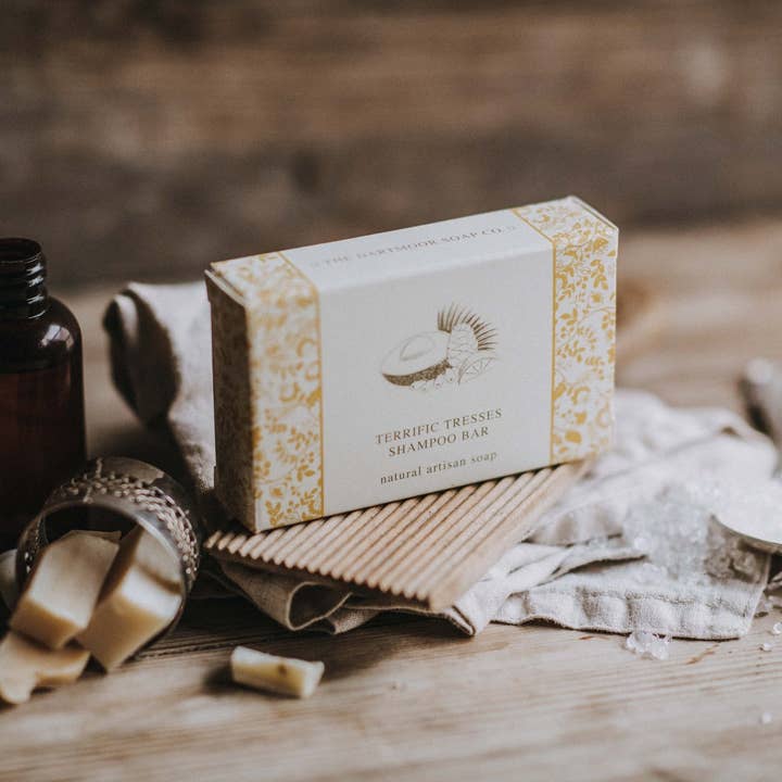 Terrific Tresses vegan shampoo bar for wholesale by The Dartmoor Soap Company