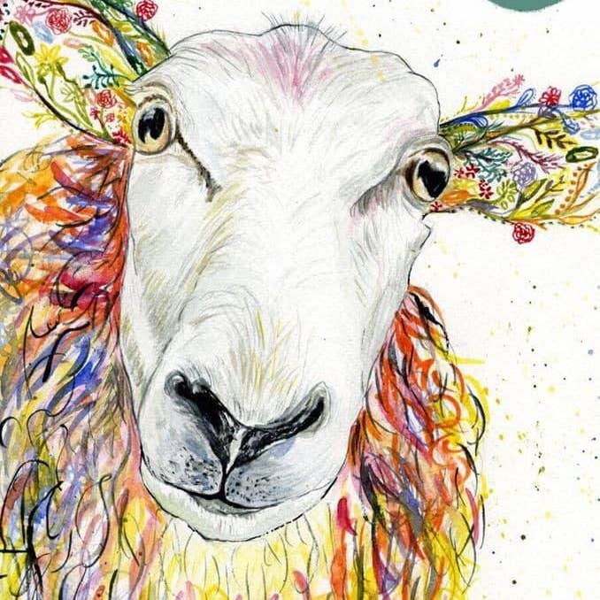 Pecora | Stampa artistica firmata | Animale | Opera d'arte | Casa | Carina | per la vendita all'ingrosso da parte di Jen Winnett Eco Artist