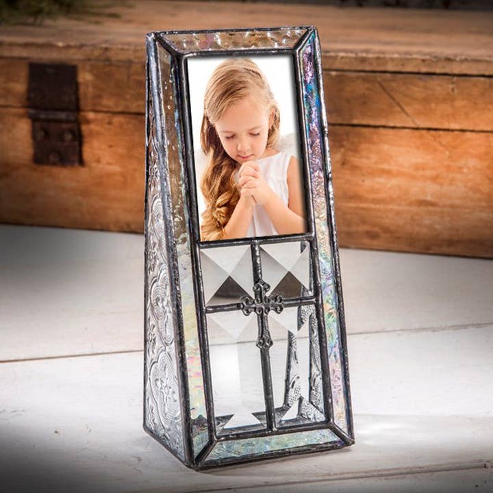 Pic 279-23 Beveled Glass Frame with Cross for wholesale by J Devlin Glass Art & Bert Anderson Collection