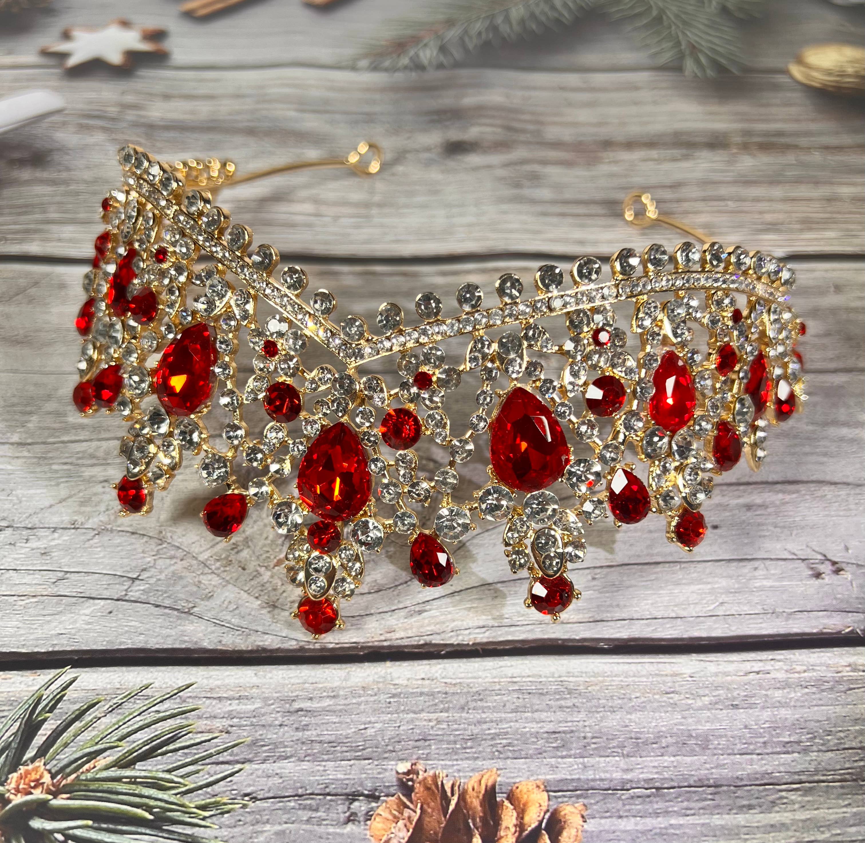 Happy Dream Gifts - Wholesale Tiara - Women's - Bridal Red Tiara, Luxury Gold Crown, Prom, Birthday Party2