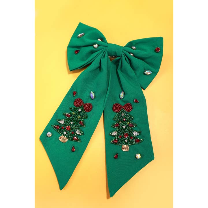 JOSSLYN by wall to wall - Wholesale Hair Pin - CHRISTMAS TREE SEED BEAD HAIR BOW CLIPS | 91HC4551