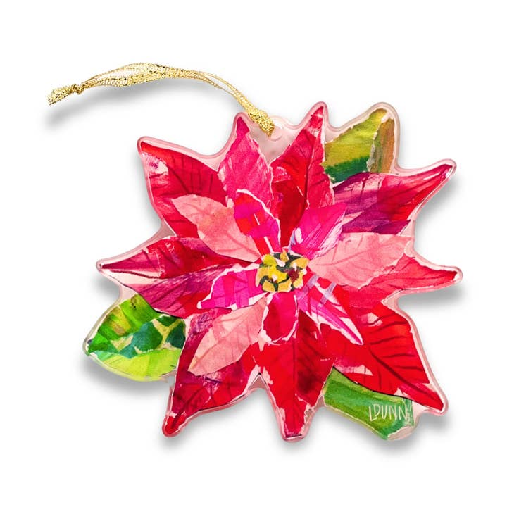 Poinsettia Acrylic Ornament for wholesale by Lauren Dunn