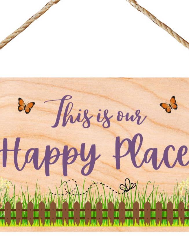 Second Ave This Is Our Happy Place Holzschild zum Aufhängen, Freundschaftsgeschenk, rechteckig für den Großhandel von Second Ave Gift Company