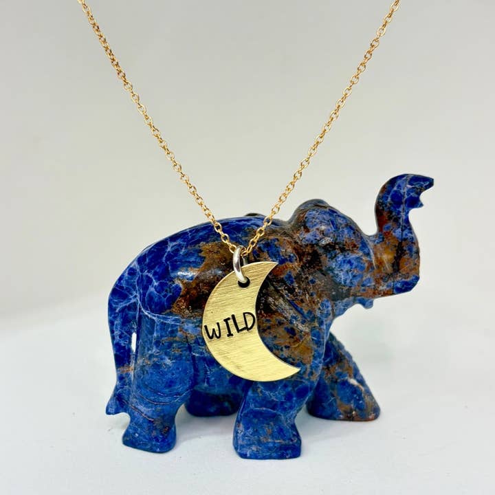 Wild Crescent Moon Necklace – Brass Hand Stamped Pendant for Boho & Nature Lovers for wholesale by Handmade by Marlayna