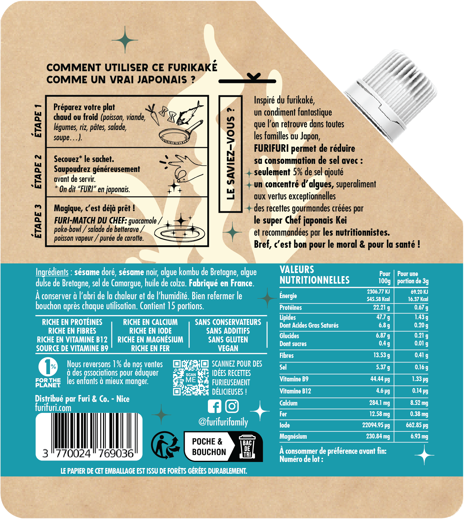 FURIFURI - Venta al por mayor Mezclas de especias - Furikake Original - Condimento de sésamo y algas - alternativa a la sal1