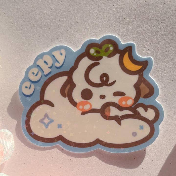 Cute Eepy Sheep & Cloud Glitter Waterproof Stickers for wholesale by doobustudio