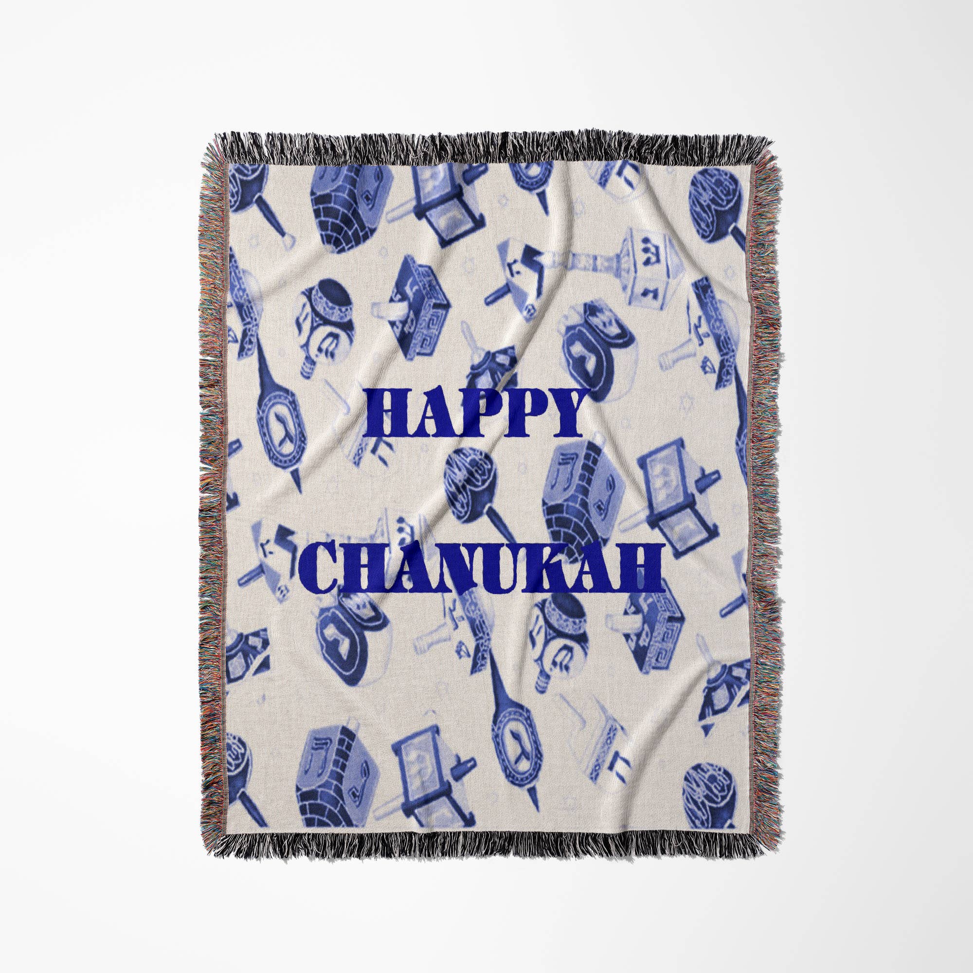 3dRose - Wholesale Throw Blanket - 3dRose, Blue Dreidels n Happy Chanukah, Blanket0