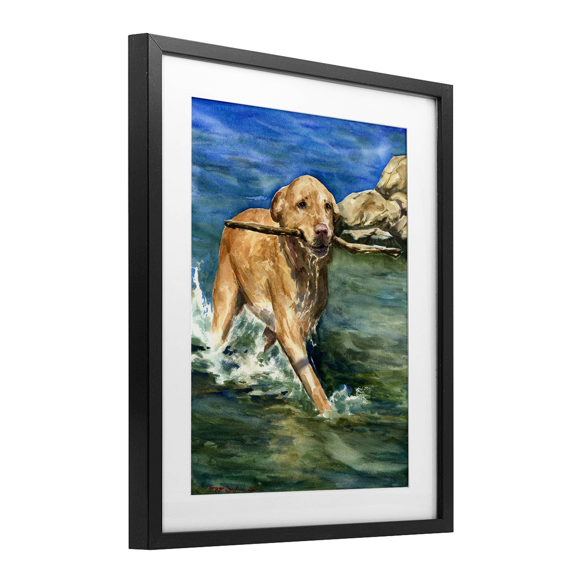 Stupell Industries - Vente Enseigne murale - Art mural sous verre - Labrador heureux avec bâton7